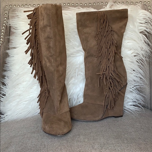 MIA Shoes - MIA Fringe “Flirty” Suede Wedge Boots